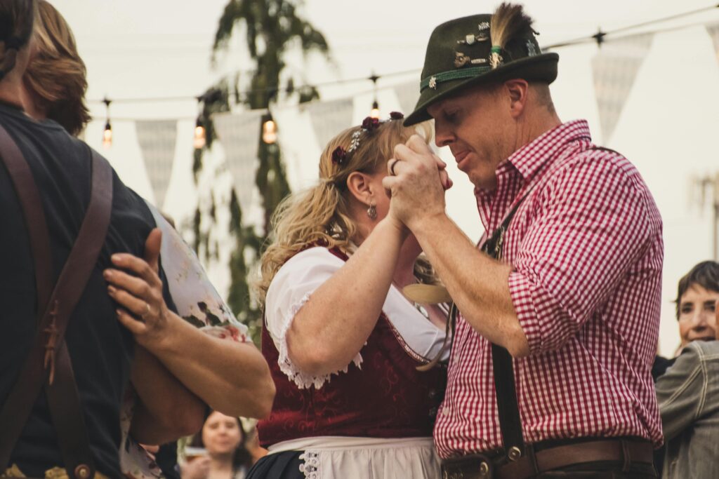 traditional Bavarian dancing in a German town square